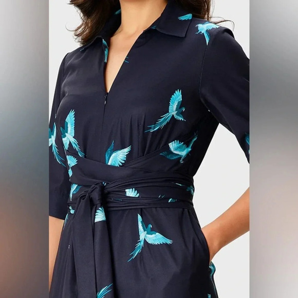 Wayward Fancies EShakti Wide Leg Bird Jumpsuit Navy Blue M Belted Pockets - Picture 2 of 14